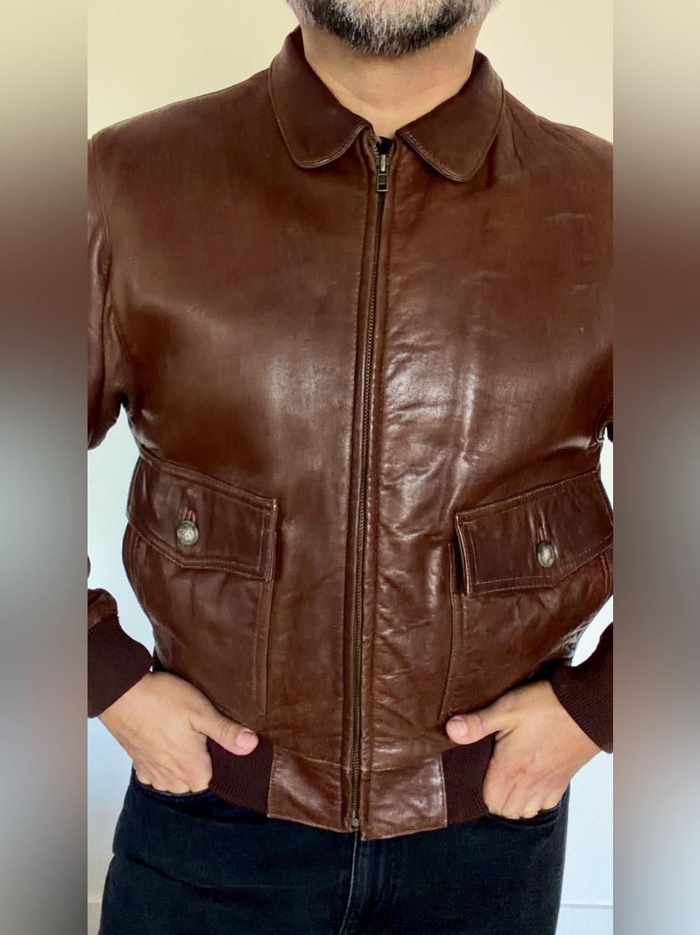 RARE Vintage Banana Republic original logo Leather Bomber Jacket